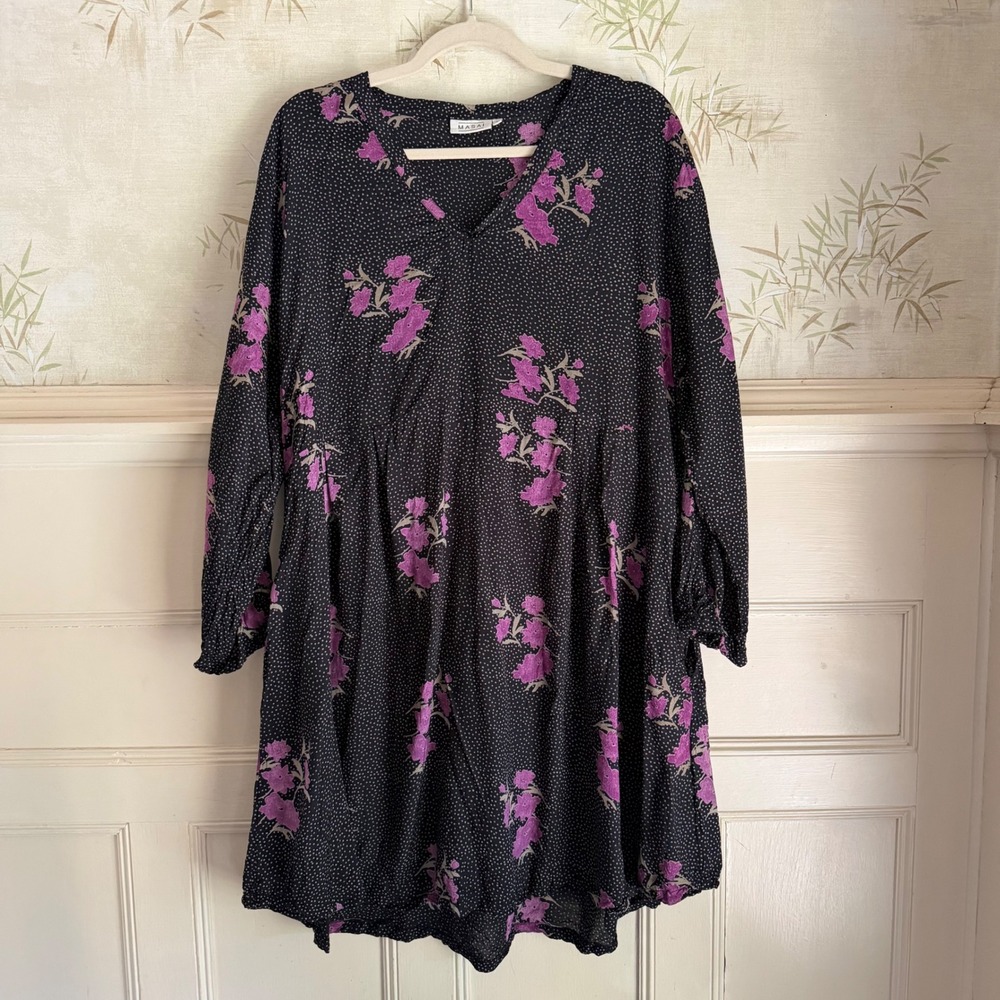 Masai Copenhagen Floral Tunic Dress Pockets Polka Dot Black Large Lagenlook